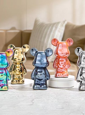 高品质18cm爱心熊摆件陶瓷客厅轻奢风创意工艺品玄关酒架装饰品