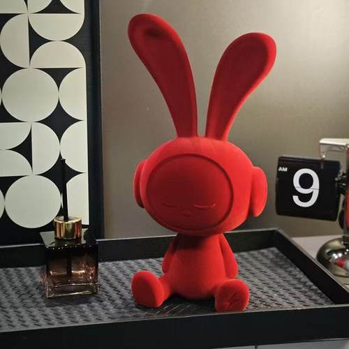 红色兔子植绒坐姿摆件