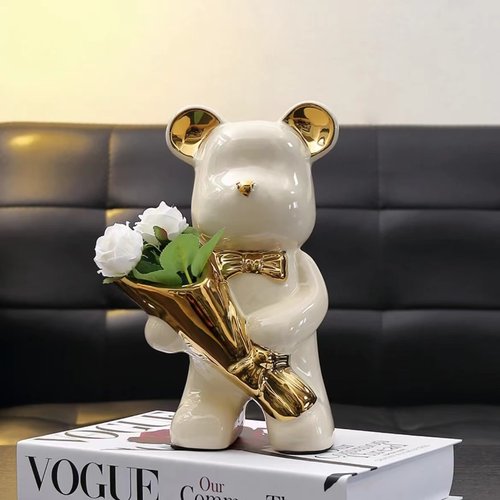 捧花熊摆件可爱风轻奢简约高档陶瓷玄关客厅酒柜电视柜装饰摆件