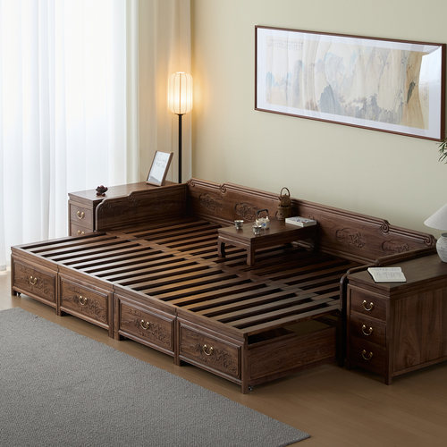 宋式美学罗汉床推拉实木榫卯雕花