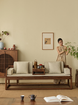 红林坊宋风美学黑胡桃罗汉床新中式风格滑动床实木沙发宋朝床沙发