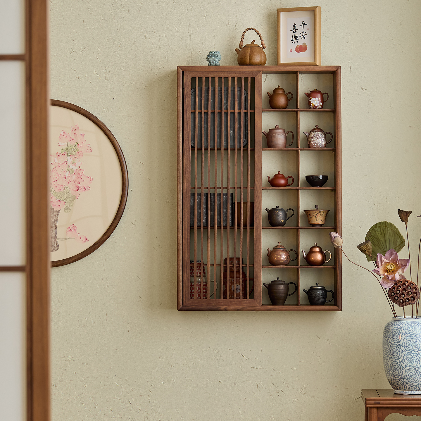 宋式美学茶室墙上博古架多宝阁