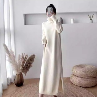 微胖mm宽松慵懒风中长款内搭毛衣裙子冬季遮肚子打底针织连衣裙