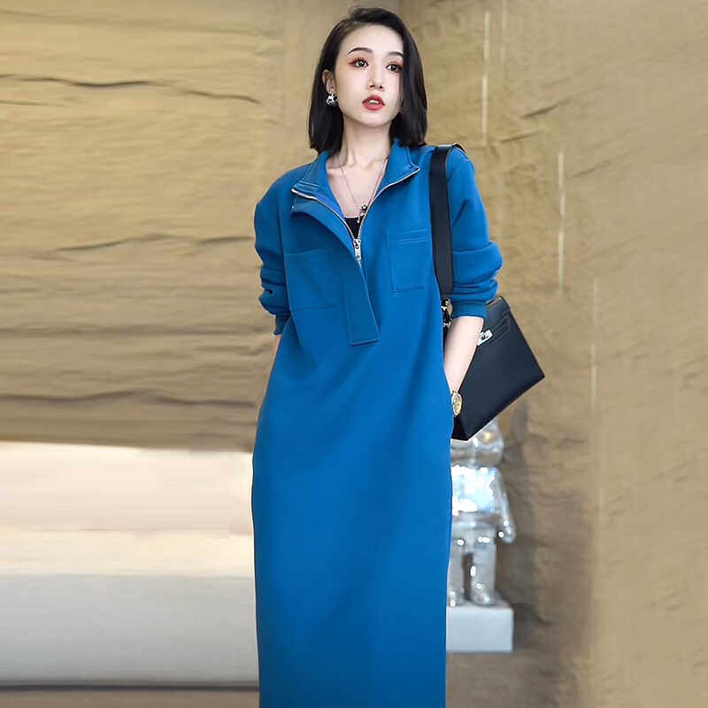 欧货慵懒风休闲连衣裙女秋冬2024新款妈妈洋气减龄卫衣长裙