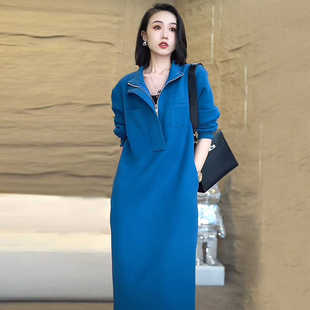 欧货慵懒风休闲连衣裙女秋冬2024新款妈妈洋气减龄卫衣长裙