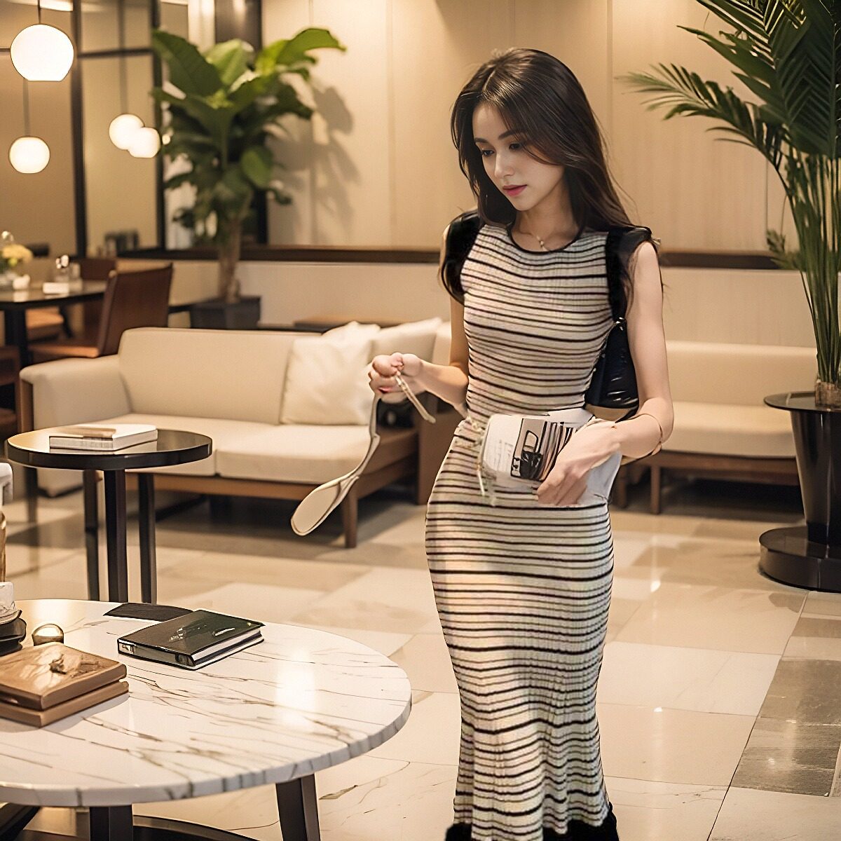 夏季高级感针织连衣裙显瘦显瘦