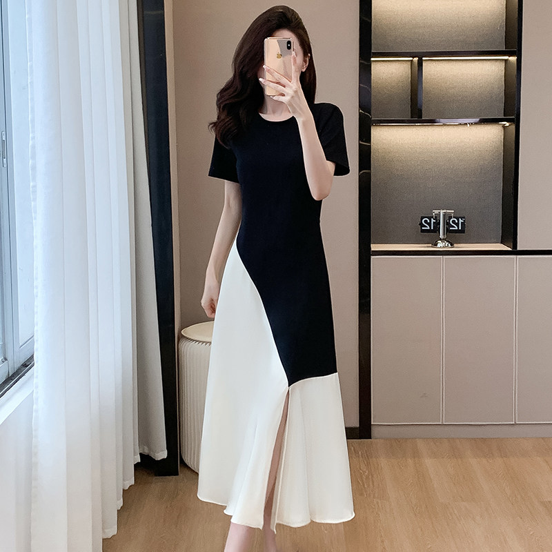 实拍拼接连衣裙撞色系带收腰遮肉显瘦设计感中长款大码连衣裙女夏,女装/女士精品,连衣裙,淘宝优惠券,粉丝福利购,淘宝优惠卷