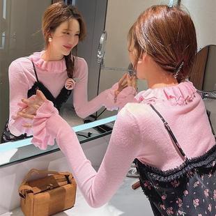 女内搭 韩国东大门早春季 新款 减龄针织衫 上衣花边领设计多色打底衫