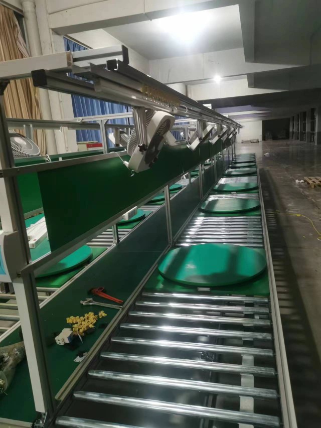 车间生产线无动力滚筒装配线带圆盘旋转防静电工作台自动化流水线