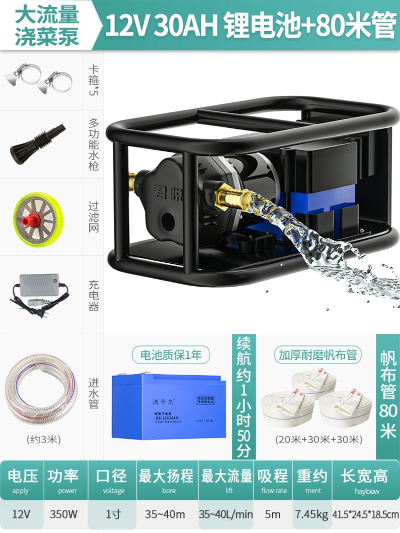 名磊12vd充电式抽水泵农村浇菜神器浇水机农用灌溉户外浇地抽水机