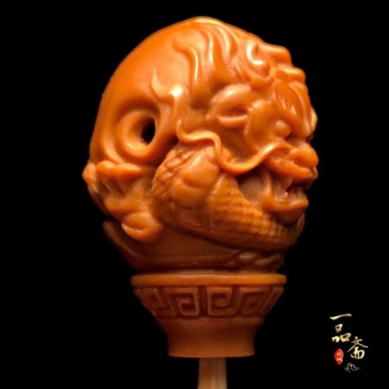 龙头橄榄核三通配饰文玩手串佛头配件配珠大核雕单籽一体精雕雕刻