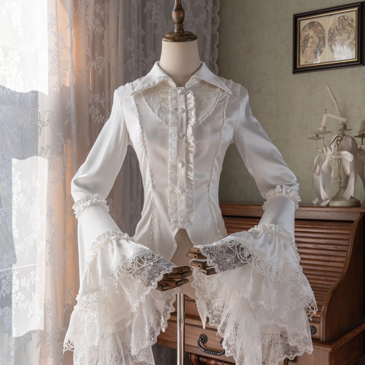 中世纪白色宫廷风衬衫大姬袖上衣