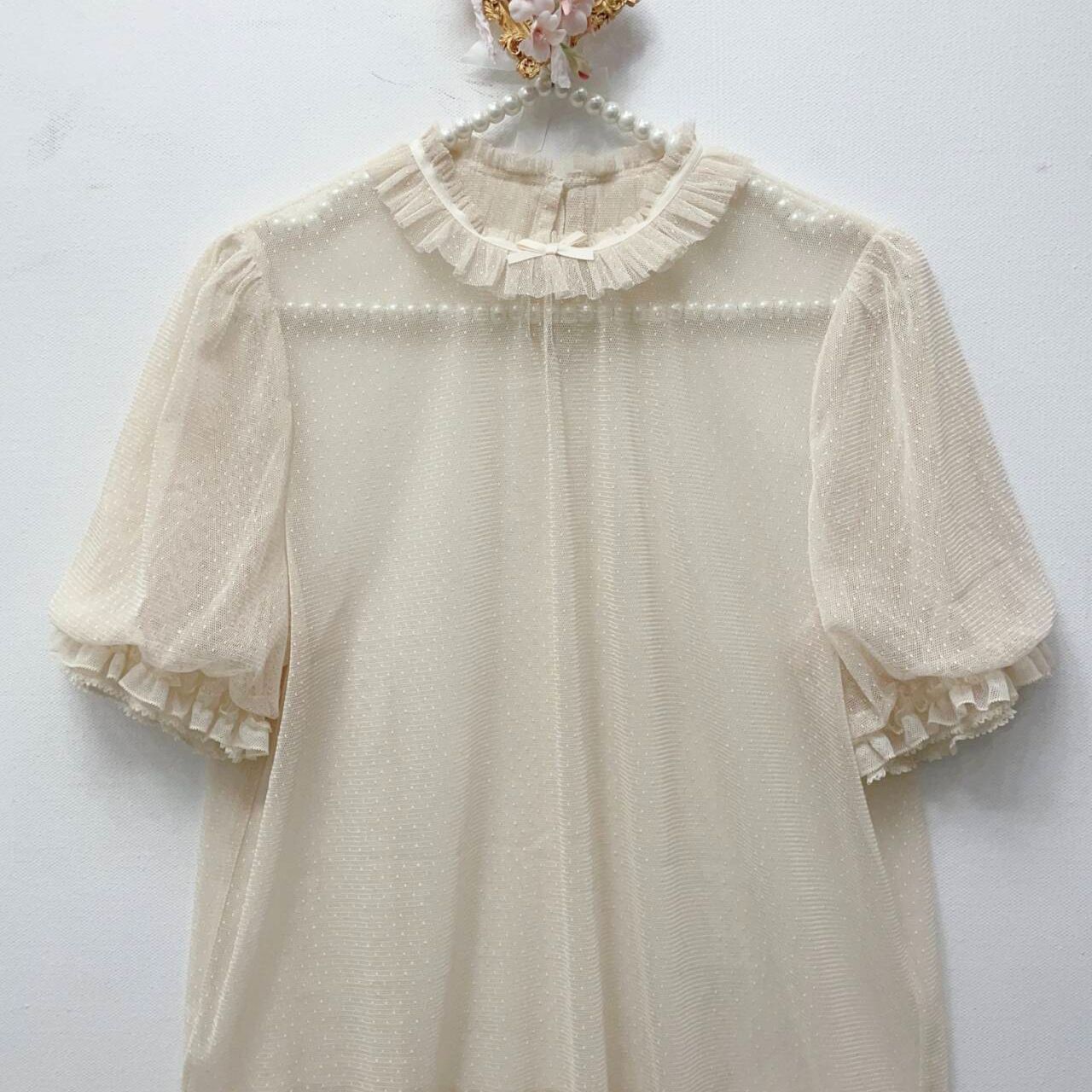 Lolita短袖内搭衬衫上衣点点纱夏