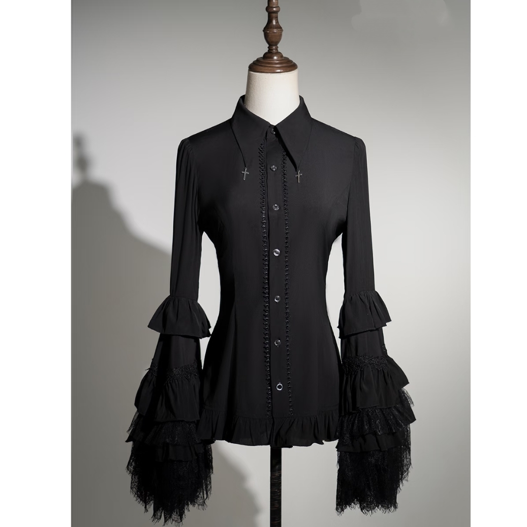 哥特风Lolita姬袖内搭衬衫黑白色