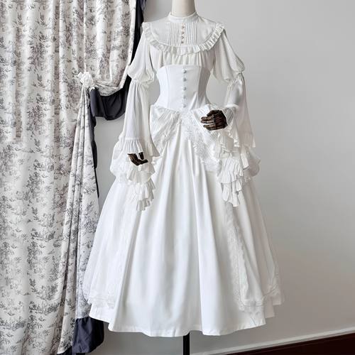 梦游全套哥特lolita衬衫纯白衬衫