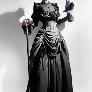 初代暗黑哥特风Lolita套装女巫归来鱼骨束腰寡妇裙衬衫sk半裙洋装
