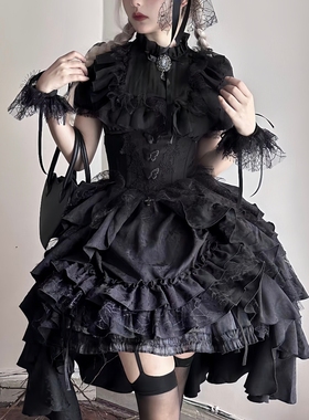 吸血鬼伯爵万圣节cos服黑色红色庄园哥特风lolita衬衫提拉裙套装