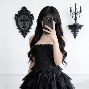 哥特风Lolita半托胸装饰性束腰上衣中国风腰封性感蕾丝绑带抹胸衣