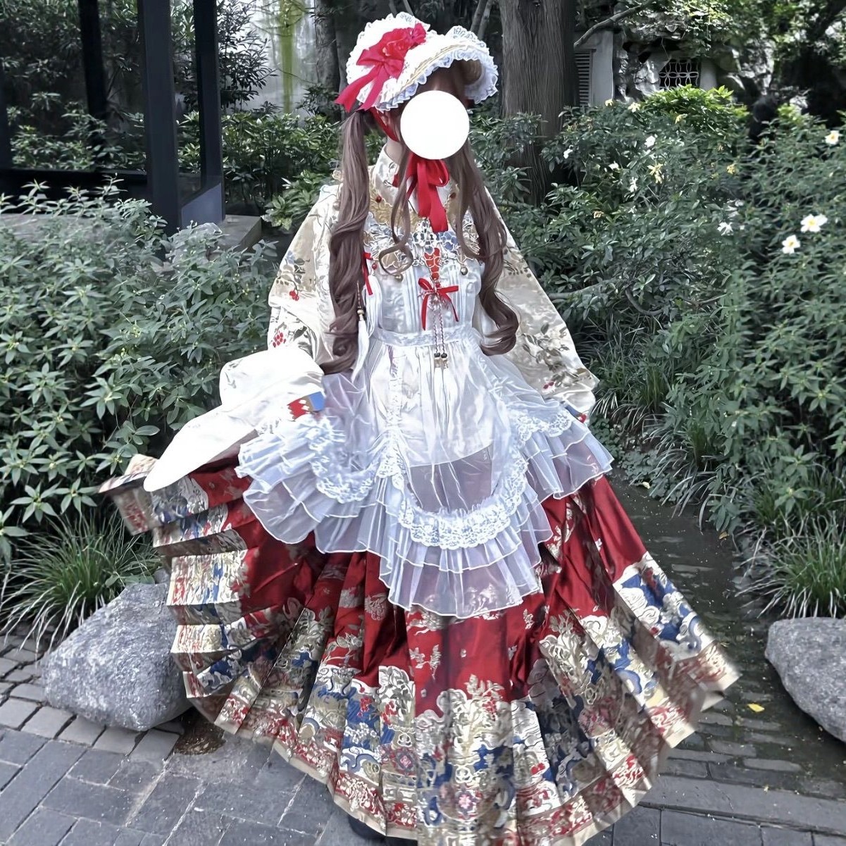 汉洋折衷红色套装拜年服洛丽塔女