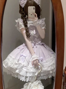 紫色芭蕾风可爱lolita裙jsk优雅洛丽塔蝴蝶结少女公主裙日常洋装