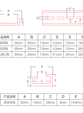 国标C45铝导轨配电箱空气开关断路器高低铁导轨U型35mm卡轨条支架