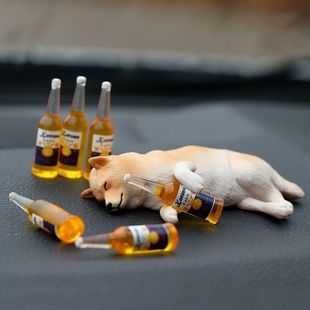 车内可爱治愈仿真酒醉小狗狗汽车中控台 车载摆件个性 多样搭配