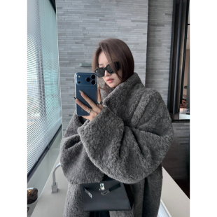 LIL 雪人团子&软糯贝贝绒时髦立领宽松保暖皮毛一体外套秋冬 CHER