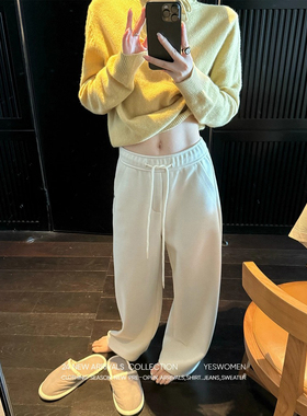 清仓 暖暖裤·秋冬季加绒白色裤子小个子卫裤运动休闲裤女慵懒风