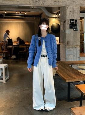 LIL CHER垂感白色宽松休闲裤女春秋季新款高腰显瘦阔腿裤拖地长裤