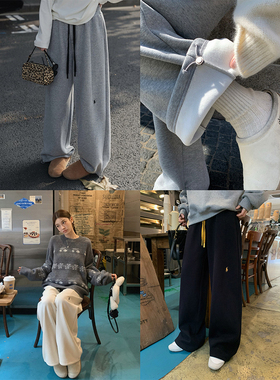 LIL CHER重磅440g加厚糯米绒小马刺绣阔腿显瘦两穿束脚卫裤女秋冬