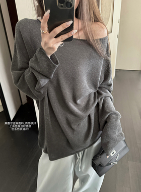 LIL CHER 淡人天菜 天爽亚麻莱塞尔松弛感软糯宽松长袖针织衫春秋