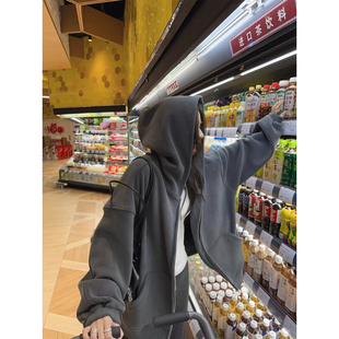 500g双面复合奥粒绒拉链连帽宽松卫衣外套秋冬 素颜穿搭 LIL CHER