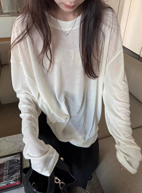 LIL CHER水肌面膜T恤80%天丝柔软圆领宽松显瘦防晒长袖上衣女新款