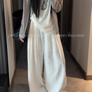 LIL CHER老钱风松弛感亚麻休闲裤舒适透气阔腿裤宽松垂感拖地裤夏