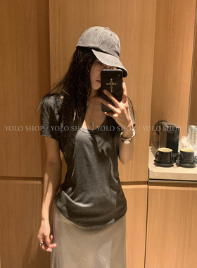 LIL CHER【实穿主义】灰色慵懒松弛感正肩显瘦百搭T恤女短袖上衣