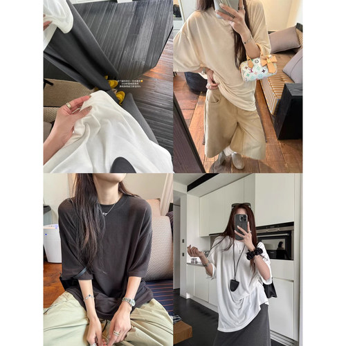 宽松圆领中袖短袖大T恤衫上衣女