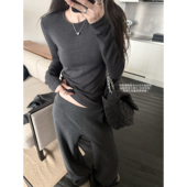 CHER 磨毛tee长袖 版 LIL 大弹力修身 显瘦圆领打底T恤休闲上衣秋冬