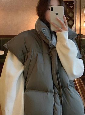 LIL CHER宽松显瘦灰色羽绒服马甲外套女秋冬新款加厚休闲立领上衣