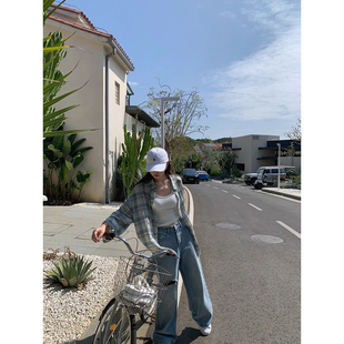 女双层格纹肌理长袖 100棉两穿门襟褶皱衬衫 上衣休闲百搭 CHER LIL