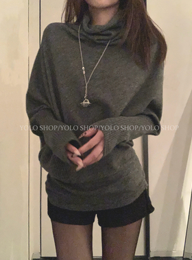 LIL CHER【 涩谷辣妹】不规则设计感蝙蝠袖针织套头毛衣长袖上衣