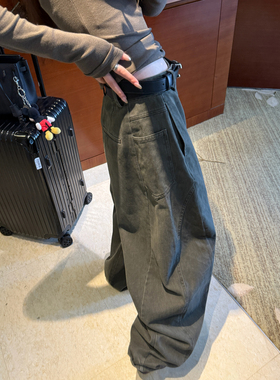 LIL CHER雾岛复古重工水洗时髦且随意做旧工装裤牛仔裤长裤秋冬季