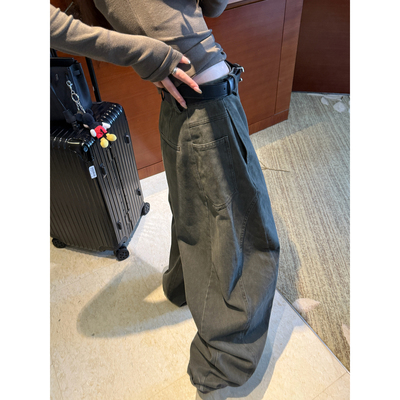 重工水洗时髦且随意做旧工装裤女