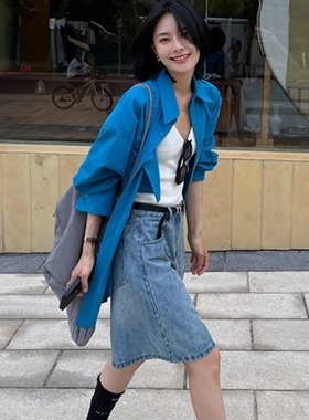 LIL CHER春秋季2024新款宽松显瘦蓝色高级松弛感阔版衬衫简约通勤