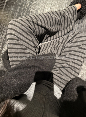 LIL CHER 黑色条纹百搭直筒气质休闲长裤高腰韩版拖地阔腿裤春秋