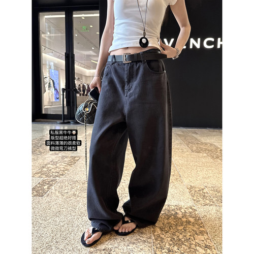 LIL CHER 店主私服薄款水洗黑柔软显瘦松弛弯刀牛仔裤长裤女春夏 - 封面