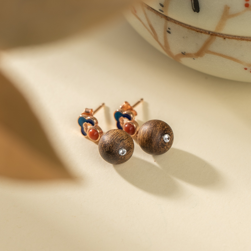 达拉干沉i香8mm烧蓝耳环