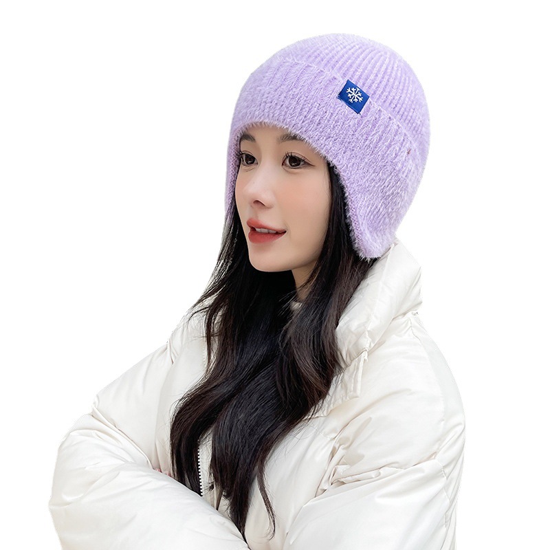 冬季新款针织帽子女护耳弹力包头毛线帽保暖防寒骑车防风套头帽