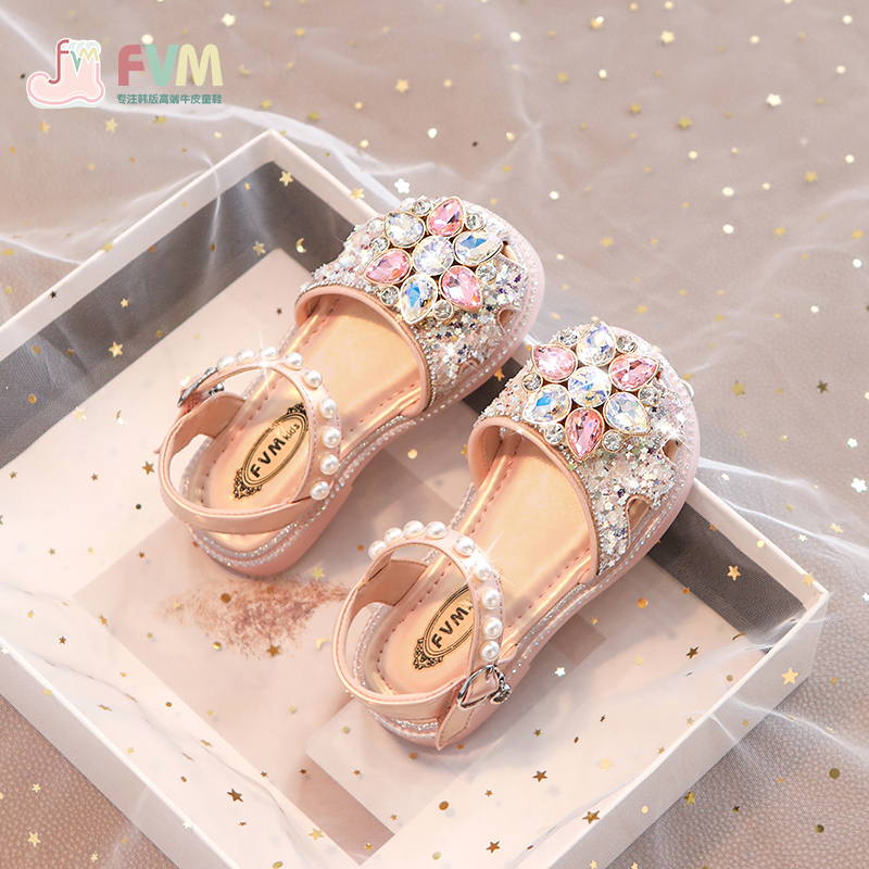 女童鞋子儿童公主凉鞋2025新款夏季夏款小女孩女宝宝水晶包头软底