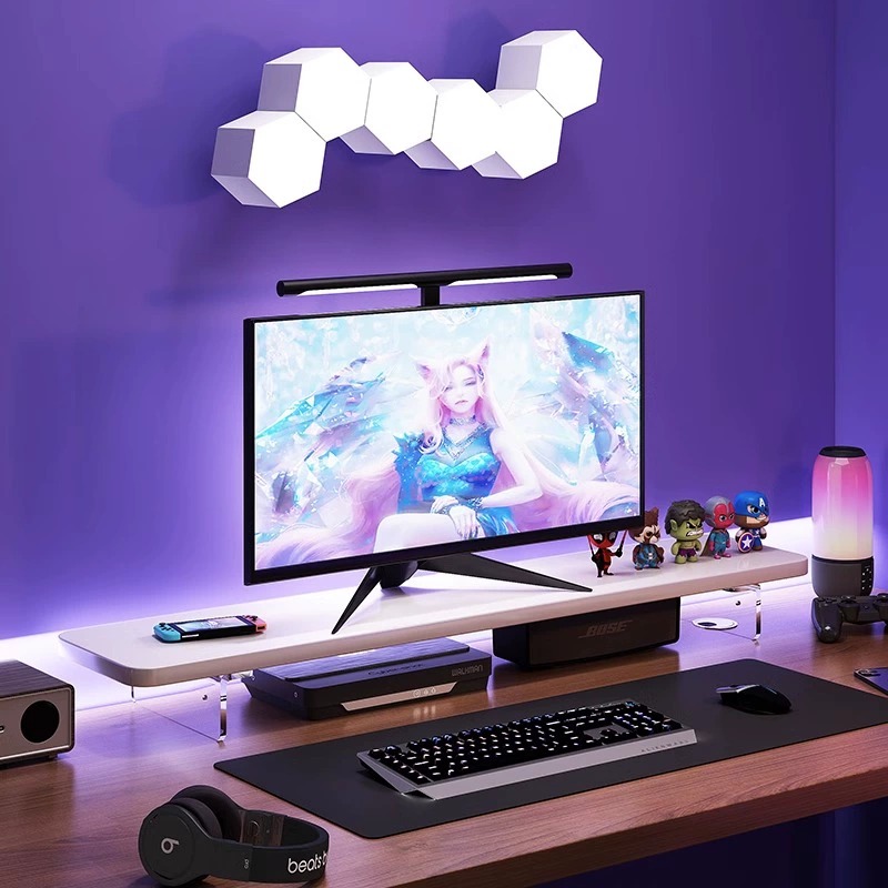 亚克力悬浮电脑增高架台式显示器实木支撑架屏幕可升降垫高底座笔