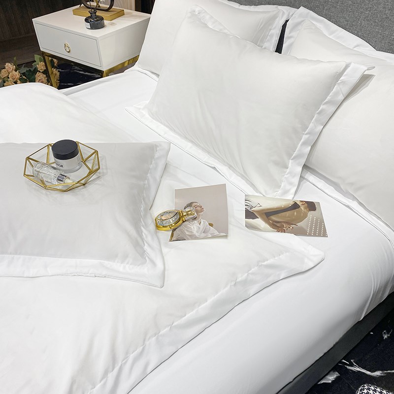 宾馆民宿纯白四件套酒店布草简约磨毛纯白色床上用品三件套可定制